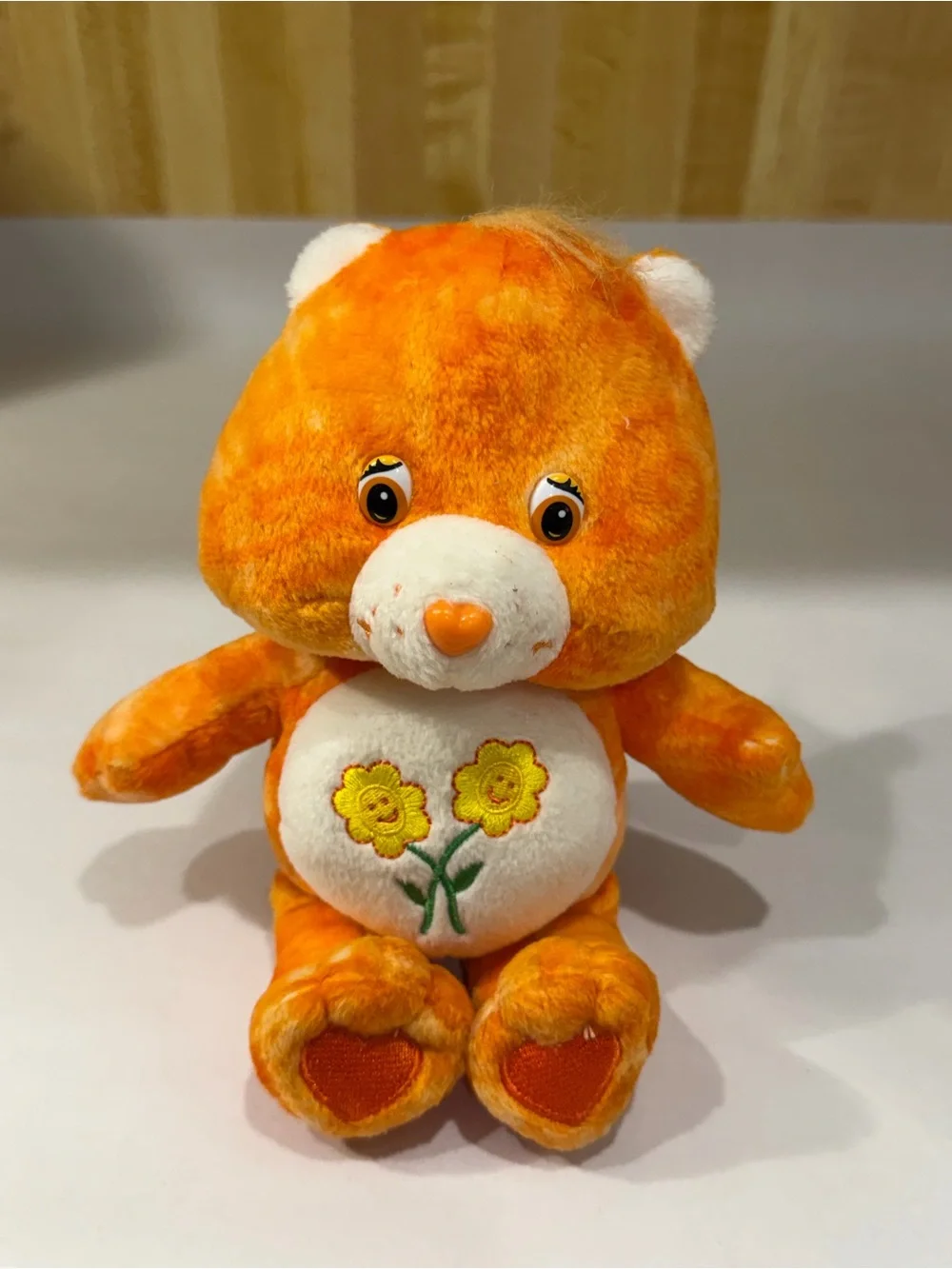 Vintage Orange Plush Flower care Bear Stuffed Toy - Soft Cuddly Companion